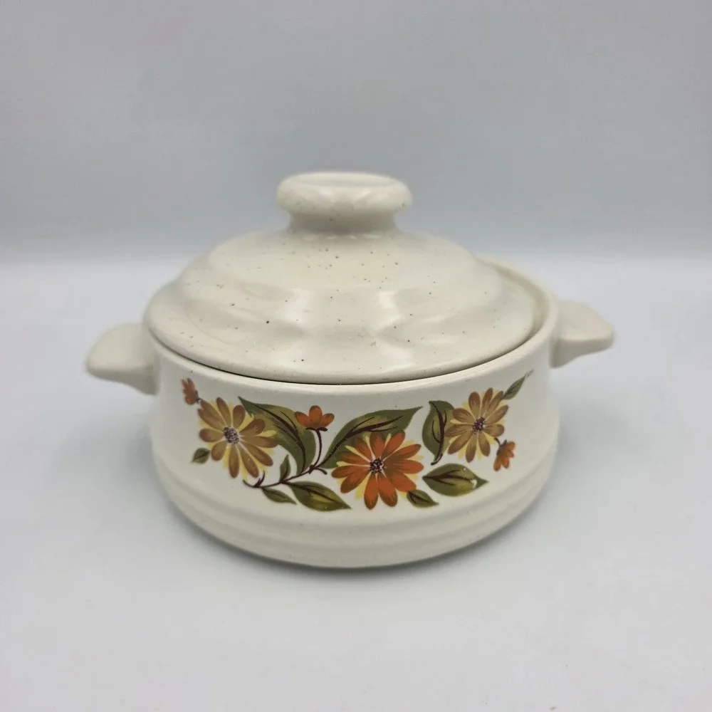 Vtg‎ Capri Flowers Bake Serve 'n Store Stoneware Single Casserole Dish With Lid
